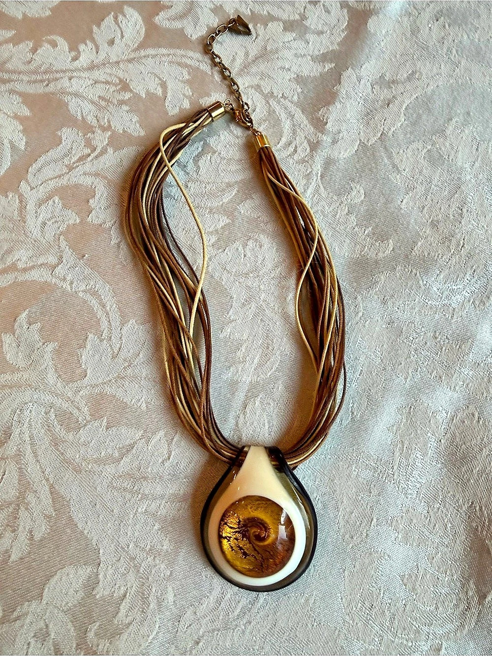 Multistrand Pendant Necklace in Brown & Gold